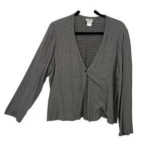 Vintage Eileen Fisher Woven Button Top size Large Black Gray Classic Minimalist